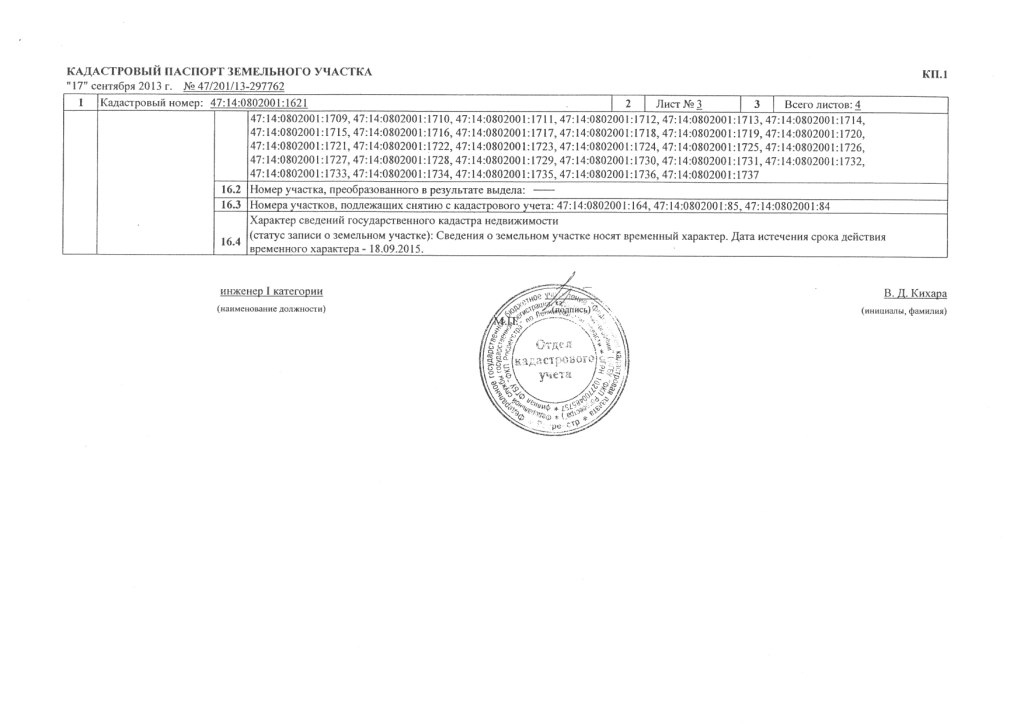 Кадастровый паспорт Поместье Алексеевское